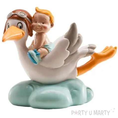 figurka na tort chrzest chlopiec i bocian dekora 10 cm