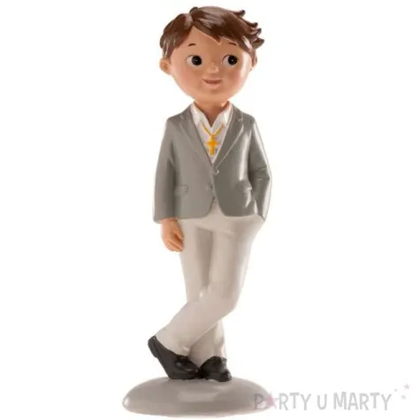 figurka na tort komunia chlopiec w szarej marynarce dekora 15 cm