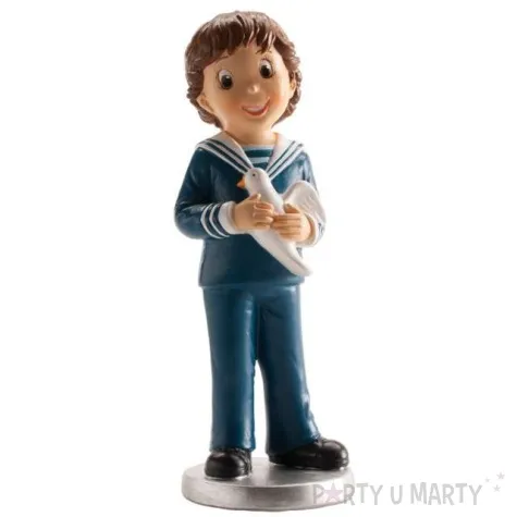 figurka na tort komunia chlopiec z golebiem dekora 16 cm