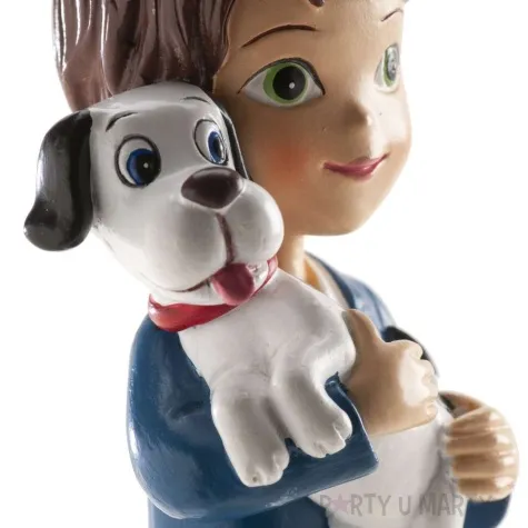 figurka na tort komunia chlopiec z pieskiem dekora 16 5 cm