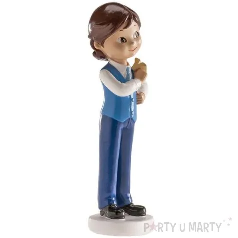 figurka na tort komunia chlopiec z samolotem dekora 13 cm