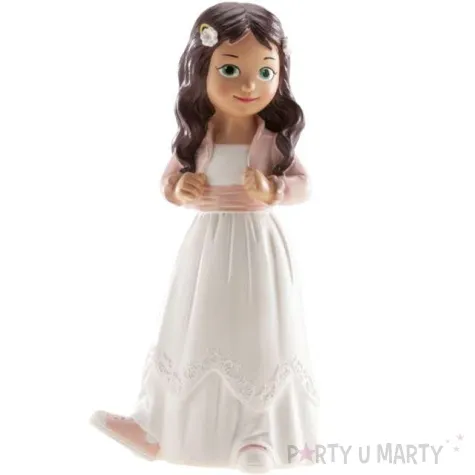 figurka na tort komunia dziewczynka w rozowej kurtce dekora 15 6 cm