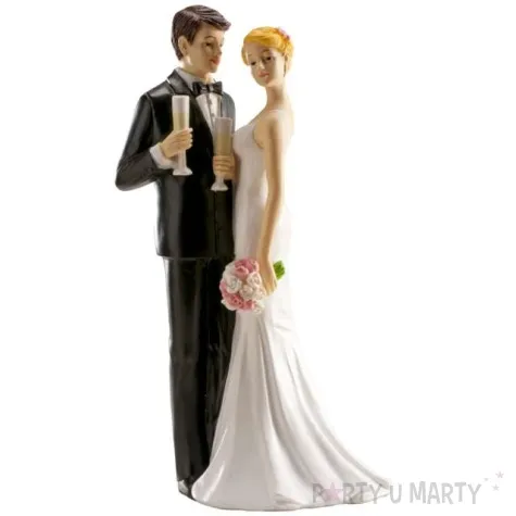 figurka na tort mloda para z kieliszkami szampana dekora 16 cm