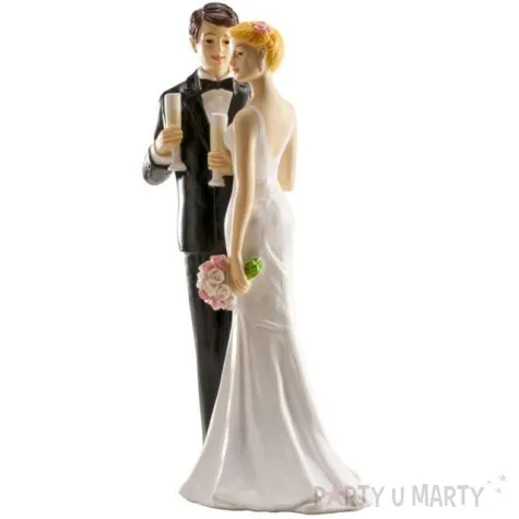 figurka na tort mloda para z kieliszkami szampana dekora 16 cm