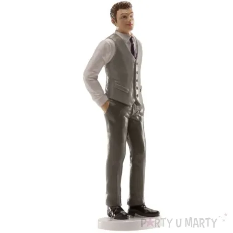 figurka na tort pan mlody w szarej kamizelce dekora 16 cm