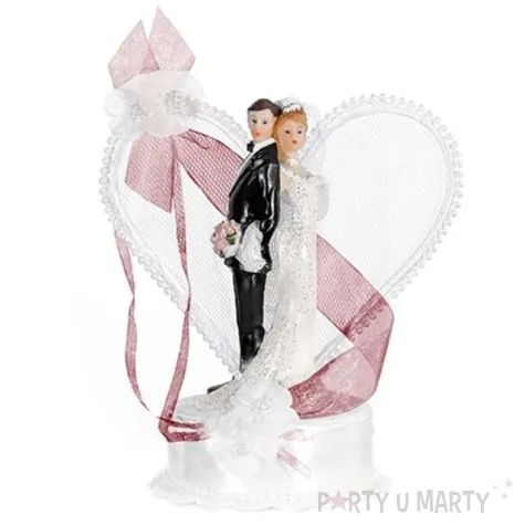 figurka na tort para mloda i ogromne serce bordowe partydeco 15 cm