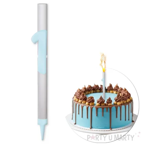 fontanna tortowa 1 urodziny cyfra blekitny 18 cm