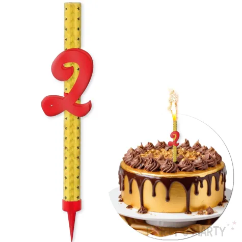 fontanna tortowa 2 urodziny cyfra czerwono zloty 18 cm