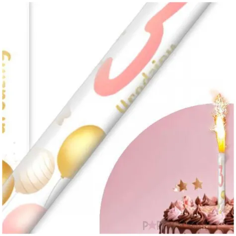 fontanna tortowa 3 urodziny baloniki rozowy jasny 18 cm