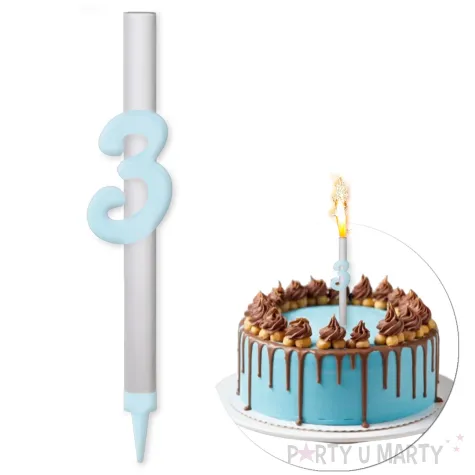 fontanna tortowa 3 urodziny cyfra blekitny 18 cm