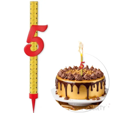 fontanna tortowa 5 urodziny cyfra czerwono zloty 18 cm