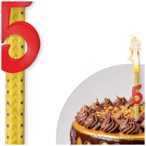 fontanna tortowa 5 urodziny cyfra czerwono zloty 22 cm