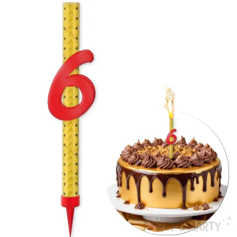 fontanna tortowa 6 urodziny cyfra czerwono zloty 18 cm