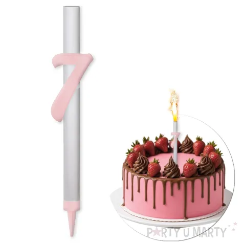 fontanna tortowa 7 urodziny cyfra rozowy jasny 18 cm