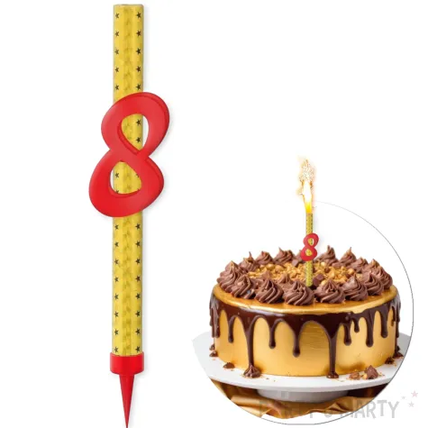 fontanna tortowa 8 urodziny cyfra czerwono zloty 18 cm