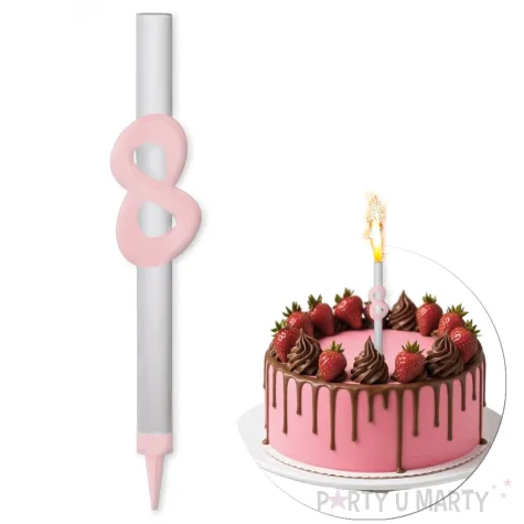 fontanna tortowa 8 urodziny cyfra rozowy jasny 18 cm