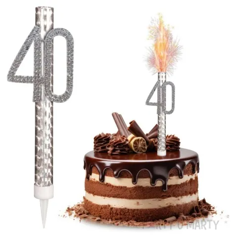 fontanna tortowa cyfra 40 urodziny srebrny amscan 15 cm
