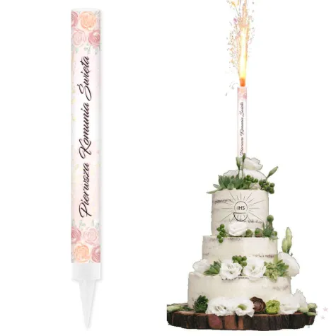 fontanna tortowa raca na tort dziewczynka w albie dekoracja na pierwsza komunie swieta 18 cm