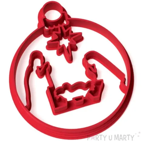 foremka boze narodzenie bombka klasyczna ze stajenka 89x77 mm czerwona