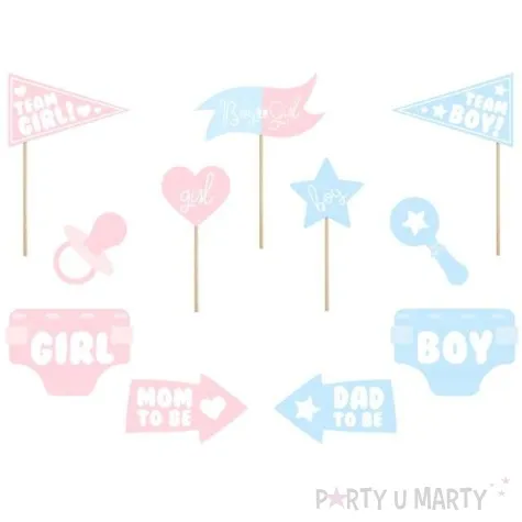 fotogadzet patyczki gender reveal team girl or boy rozowo blekitny partydeco 11 szt