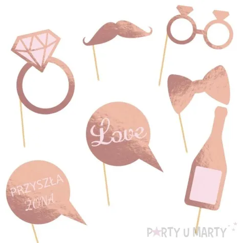 fotogadzet patyczki wieczor panienski wasy i okulary rozowe zloto dekolo 8 szt