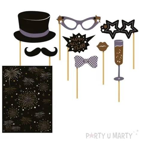 fotogadzety patyczki i plakat happy new year sylwester guirca 9 szt