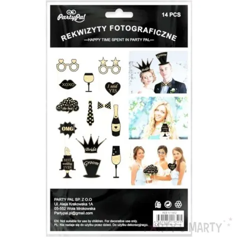 fotogadzety patyczki slubne rekwizyty czarno zlote partypal 14 szt