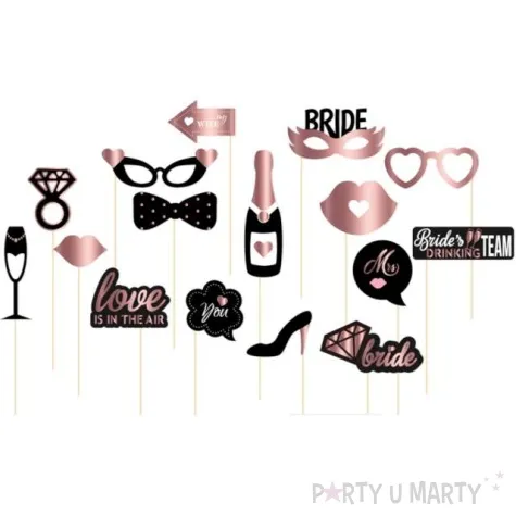 fotogadzety patyczki wieczor panienski fotosesja czarno rozowo zlote partypal 16 szt