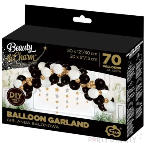 girlanda balonowa beauty and charm bialy zloty czarny godan 70 szt