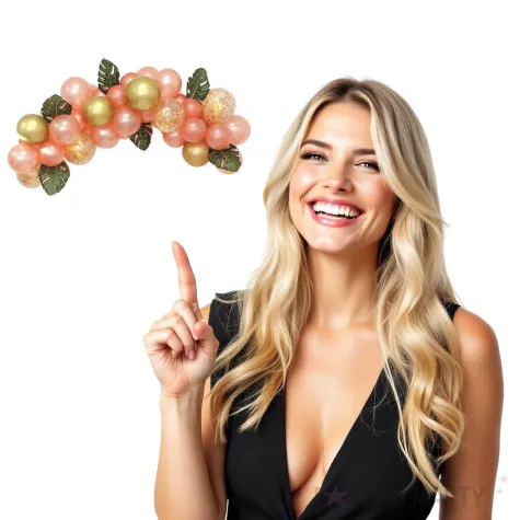 girlanda balonowa rozowo zlota z listkami partypal zestaw