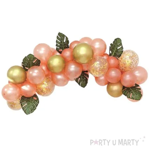 girlanda balonowa rozowo zlota z listkami partypal zestaw