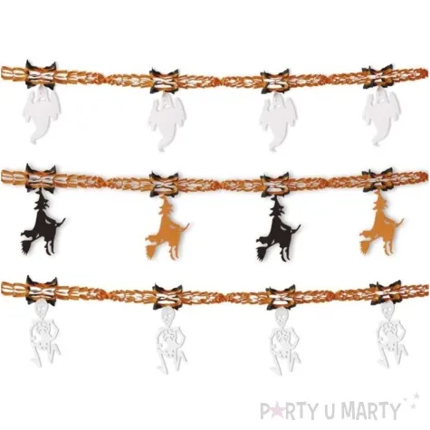 girlanda halloween duchy czarownice szkieletory bialo pomaranczowa widmann 300 cm