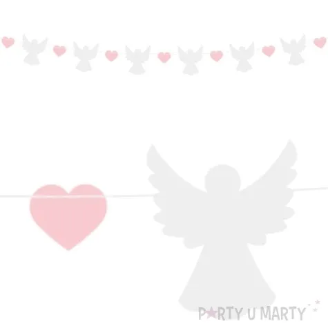 girlanda papierowa aniolki z serduszkami rozowy godan 150 cm