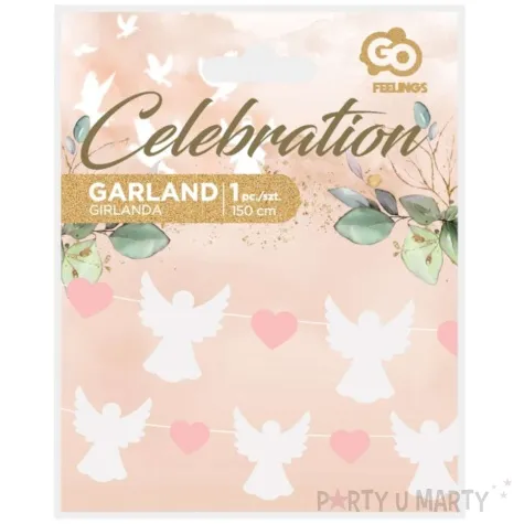 girlanda papierowa aniolki z serduszkami rozowy godan 150 cm