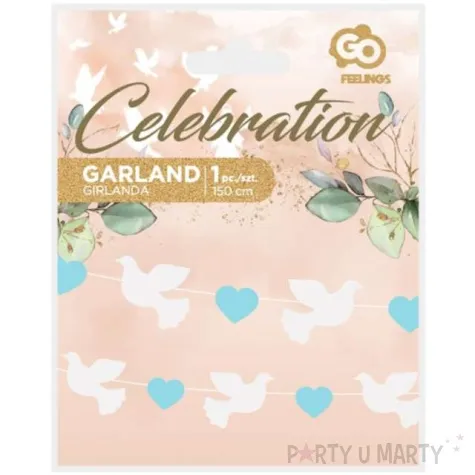 girlanda papierowa golabki i serduszka niebieski godan 150 cm