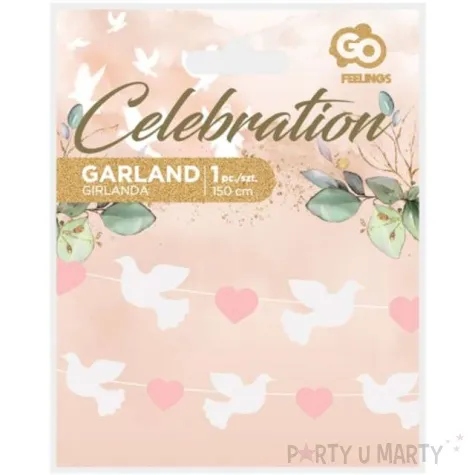 girlanda papierowa golabki i serduszka rozowy godan 150 cm