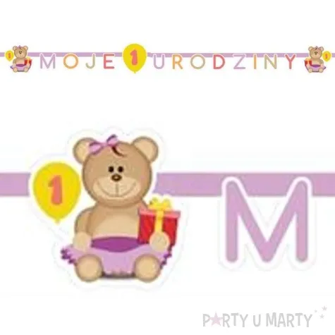 girlanda papierowa moje 1 urodziny rozowa 190 cm