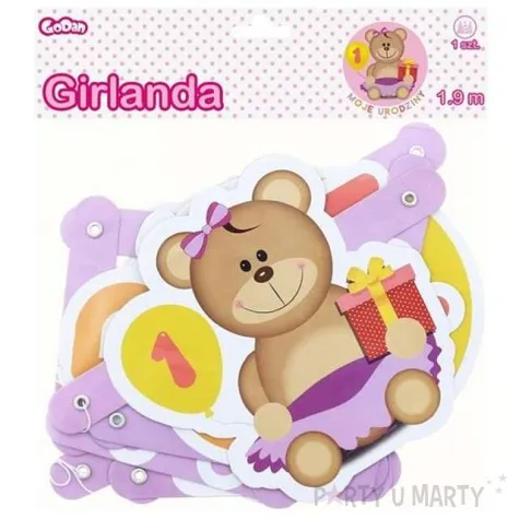 girlanda papierowa moje 1 urodziny rozowa 190 cm