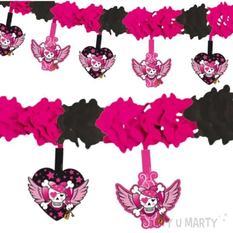 girlanda papierowa pirackie czaszki rozowo czarna folat 400 cm