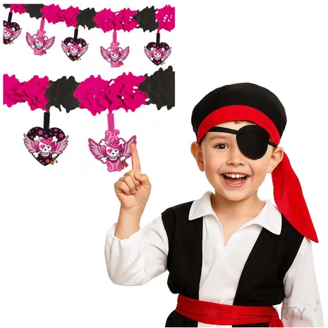 girlanda papierowa pirackie czaszki rozowo czarna folat 400 cm