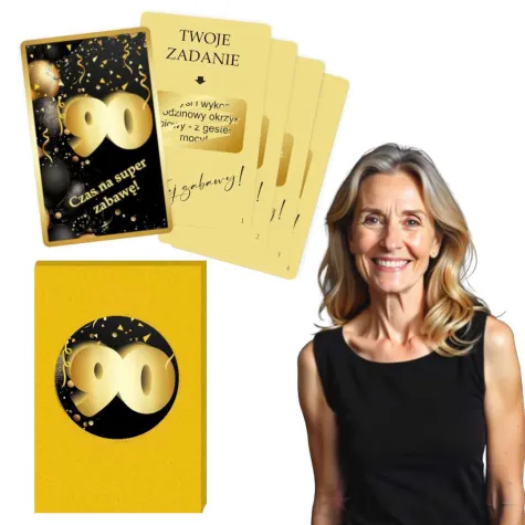 gra towarzyska zabawa na 90 urodziny zdrapki wyzwania karty prezent 8 6x5 4 cm 21 szt