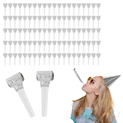 gwizdki zwijane holograficzne bialy ustnik srebrny godan 100 szt