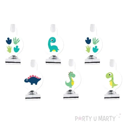 gwizdki zwijane wesole dinozaury srebrny congee 6 szt