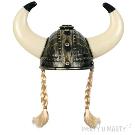 helm wiking z rogami i wlosami fries