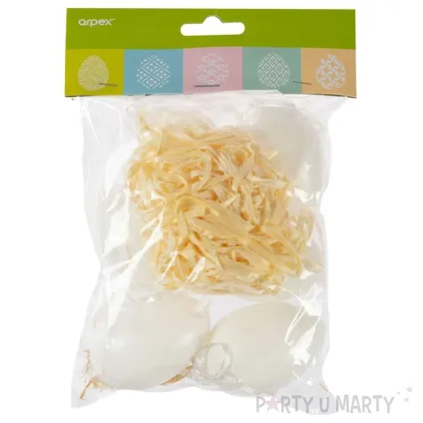 jajka zawieszki do pomalowania rafia bialy arpex 6 cm 6 szt