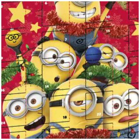 kalendarz adwentowy minionki z czekoladkami czerwony dekora