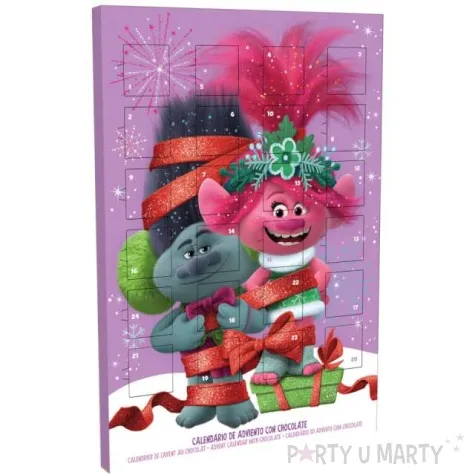 kalendarz adwentowy poppy trols z czekoladkami rozowy dekora