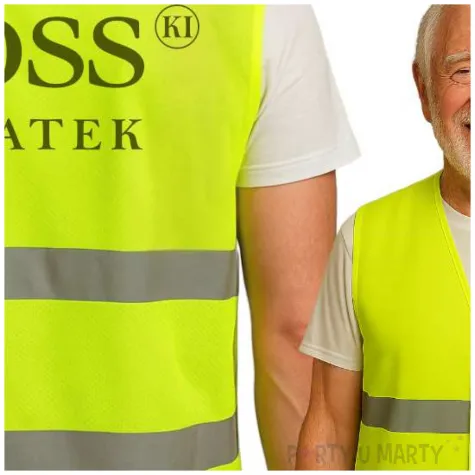 kamizelka odblaskowa ze smiesznym nadrukiem z napisem bosski 90 latek na prezent