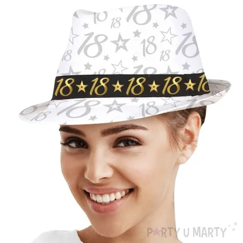 kapelusz 18 urodziny fedora bialy guirca