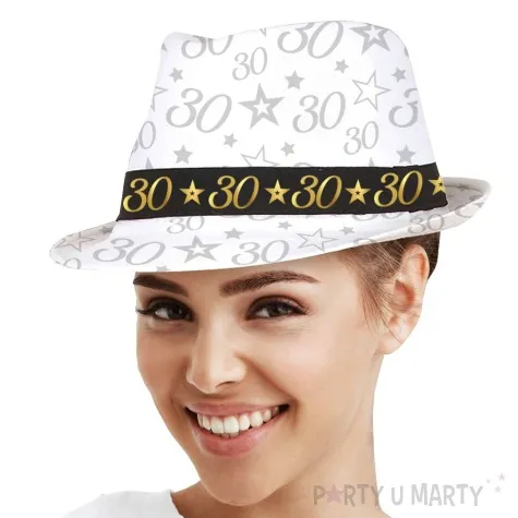 kapelusz 30 urodziny fedora bialy guirca